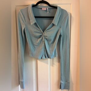 Urban Outfitters Out From Under Light Blue Ribbed Long Sleeve Y2K Top